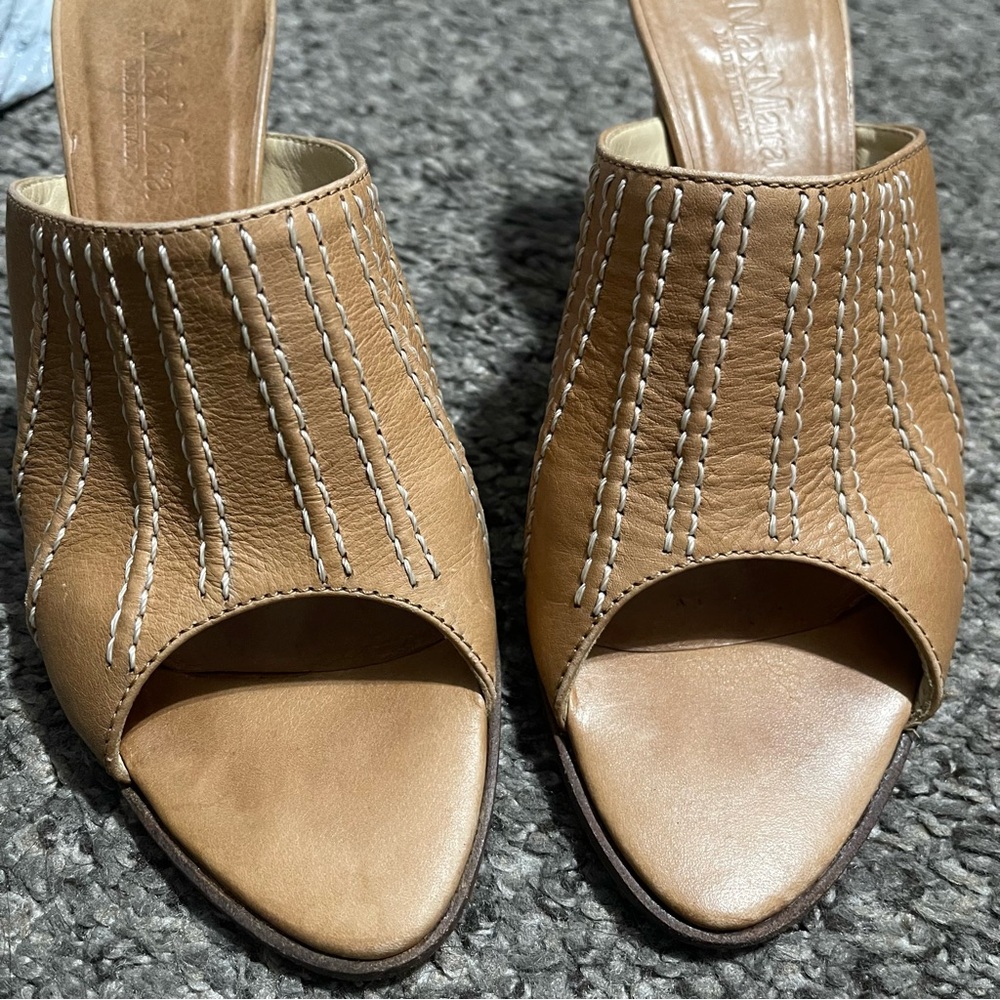 MaxMara Song Top Stitch Slide Heels Size 6 - Picture 8 of 14